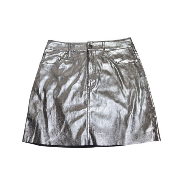EXPRESS silver high waist metallic vegan short mini skirt 8 - Picture 3 of 10